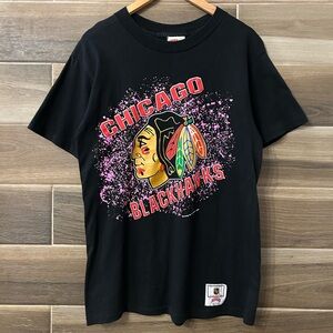 Vintage Nutmeg Mills Chicago Blackhawks Black Medium T Shirt NHL 80s 90s Hockey